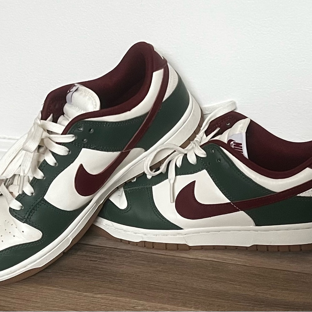 Nike Men's Dunk Low in Green, White, and Maroon
